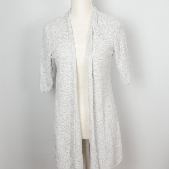 Eileen Fisher Grey Short Sleeve Lightweight LinenOpen Cardigan Sweater Small - Picture 2 of 12